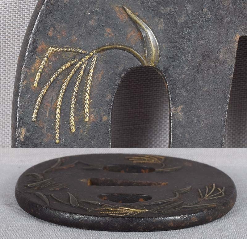 18c Japanese sword TSUBA RICE PLANTS - 6