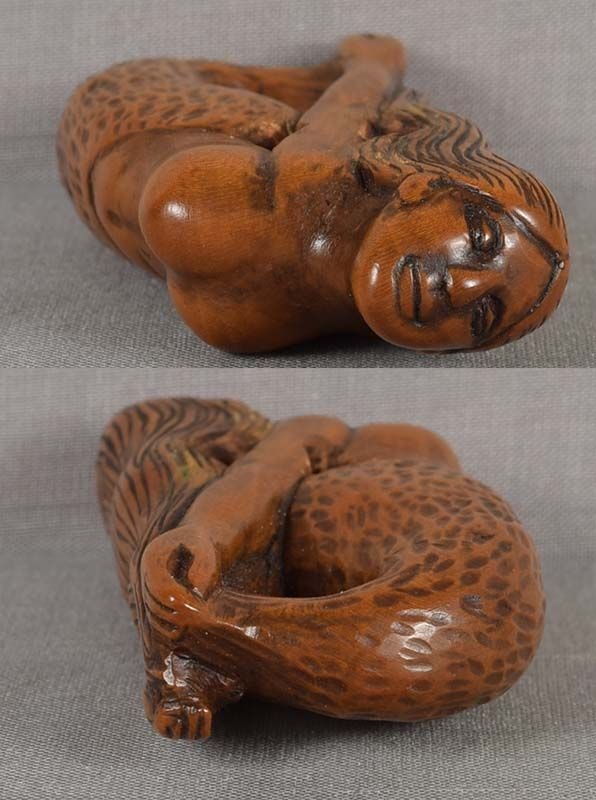 19c netsuke STRETCHING MERMAID - 5