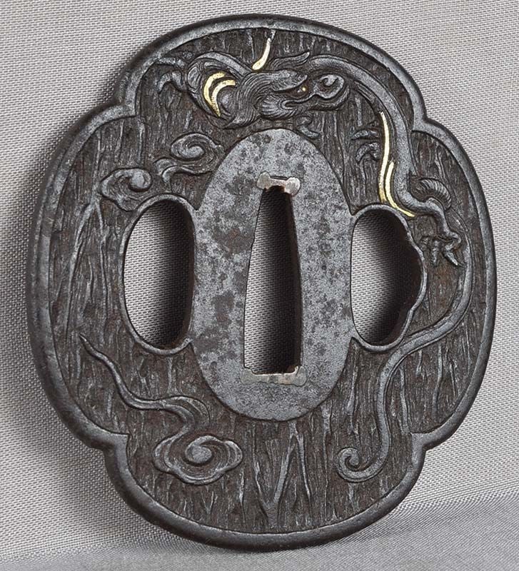 18/19c Japanese sword TSUBA RAIN DRAGON (1 of 6)