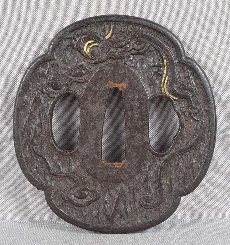 18/19c Japanese sword TSUBA RAIN DRAGON - 3