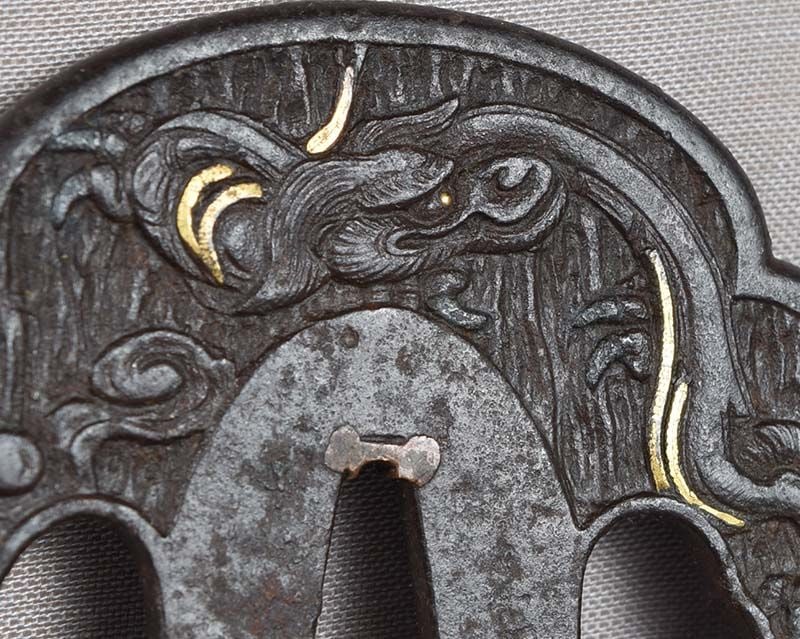 18/19c Japanese sword TSUBA RAIN DRAGON - 4