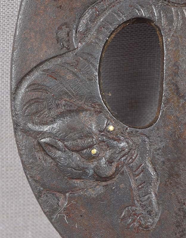 18/19c Japanese sword TSUBA filial piety YOKO & TIGER signed - 4