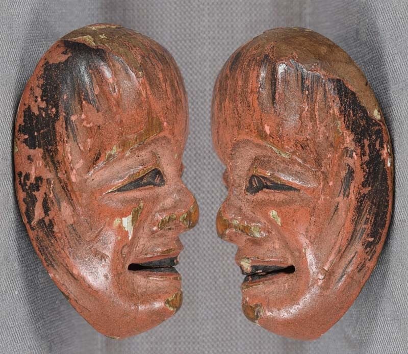 19c saishiki netsuke mask SHOJO signed / inscribed - 2