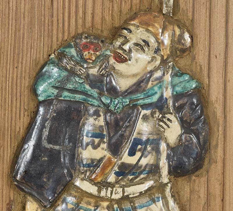 19c ceramic on wood SAMURAI SOLDIER by ENKE / RYU-UN 1923 FHC coll - 3