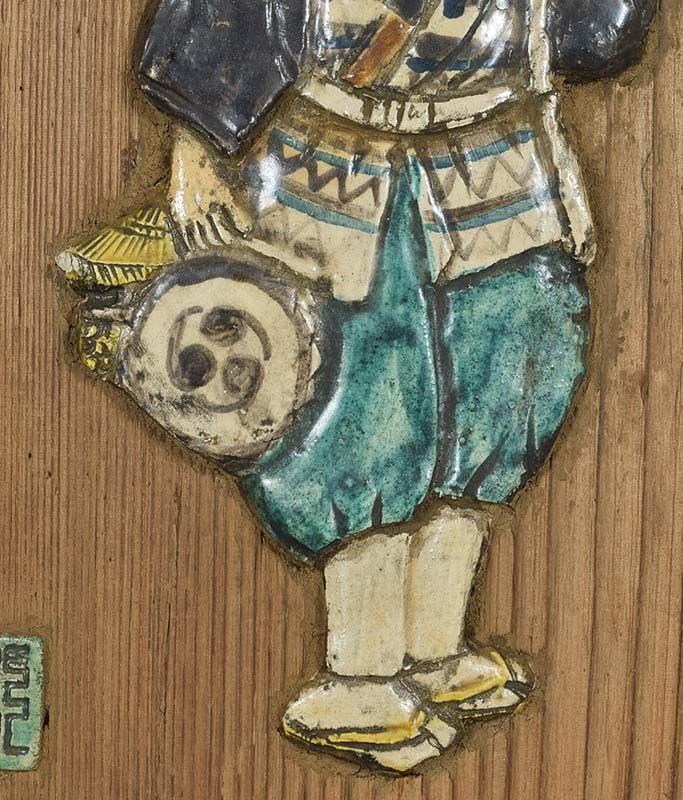 19c ceramic on wood SAMURAI SOLDIER by ENKE / RYU-UN 1923 FHC coll - 4