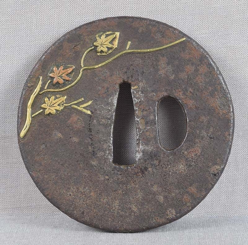 18c Japanese sword TSUBA maple leaves - 2
