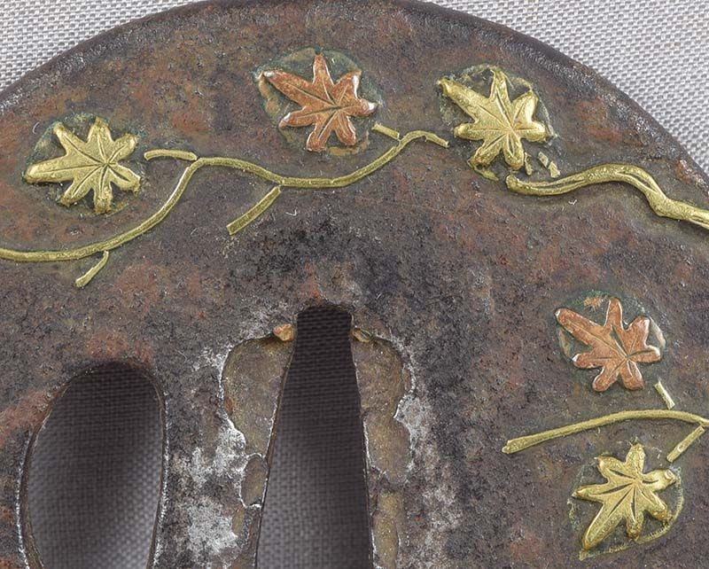 18c Japanese sword TSUBA maple leaves - 3