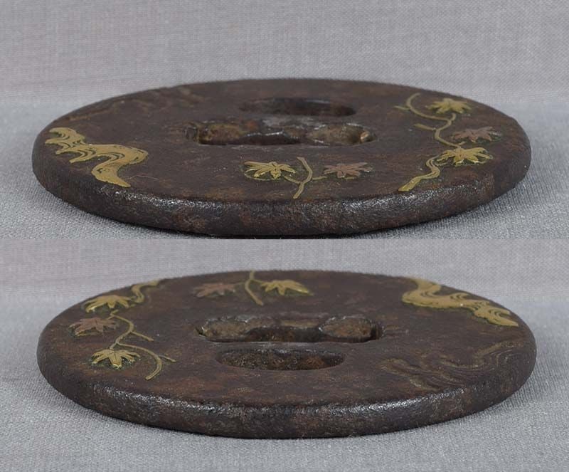 18c Japanese sword TSUBA maple leaves - 6
