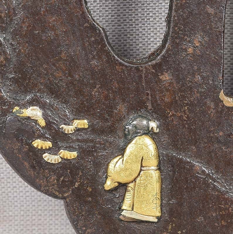 18c Japanese sword TSUBA SCHOLARS VIEWING MOON - 4