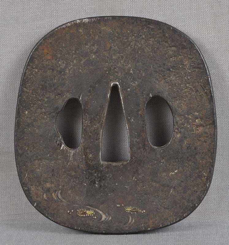 18c Japanese sword TSUBA EGRET by stream - 2