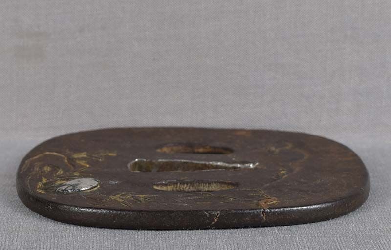 18c Japanese sword TSUBA EGRET by stream - 4