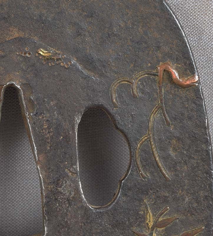 18c Japanese sword TSUBA EGRET by stream - 6