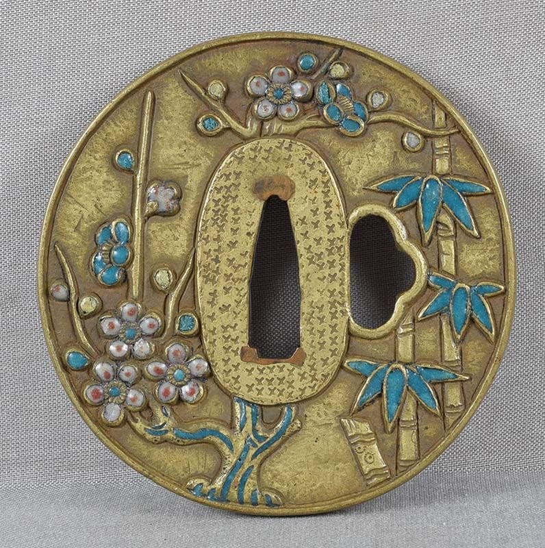 Rare 18c Japanese sword cloisonne TSUBA DRAGON & TIGER - 2