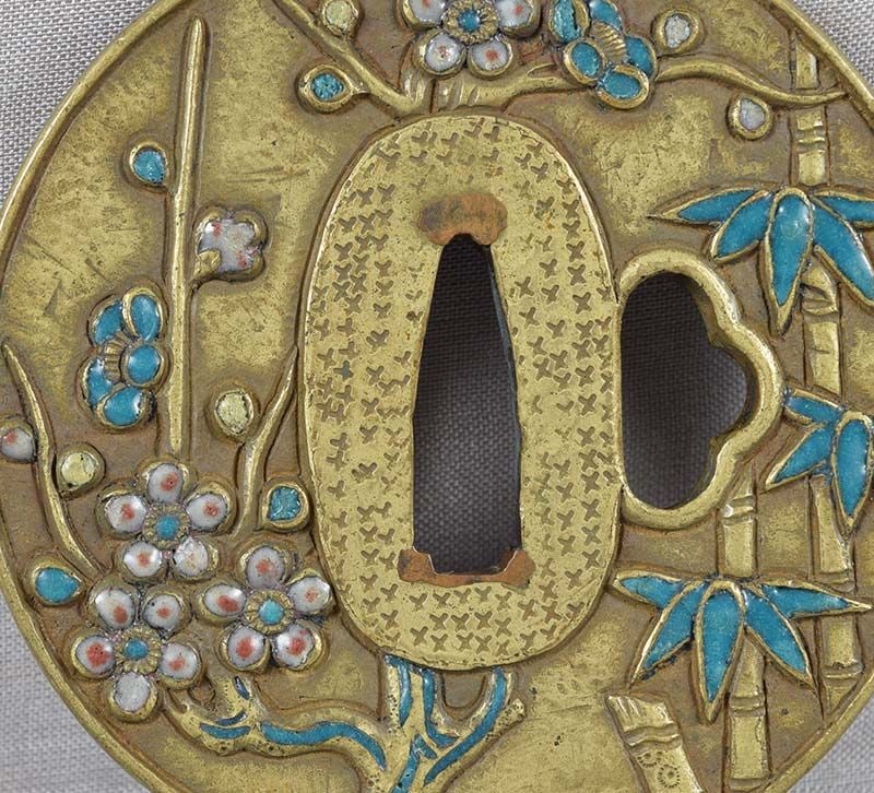 Rare 18c Japanese sword cloisonne TSUBA DRAGON & TIGER - 5