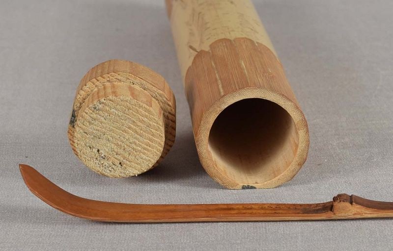 19c Japanese tea ceremony INSCRIBED CHASHAKU with inscribed case - 2