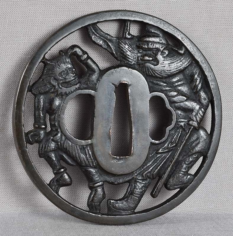 18/19c Japanese sword TSUBA SHOKI demon queller & oni (1 of 6)