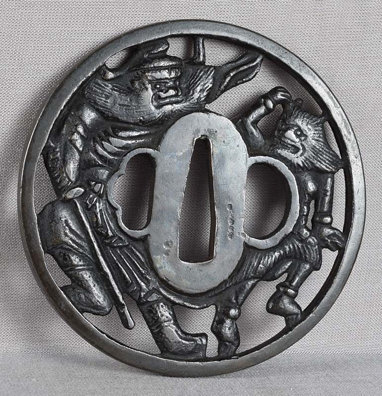 18/19c Japanese sword TSUBA SHOKI demon queller & oni - 2