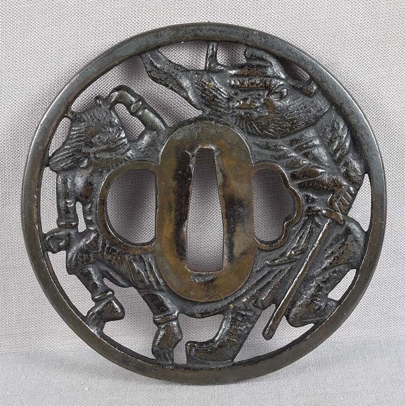 18/19c Japanese sword TSUBA SHOKI demon queller & oni - 3