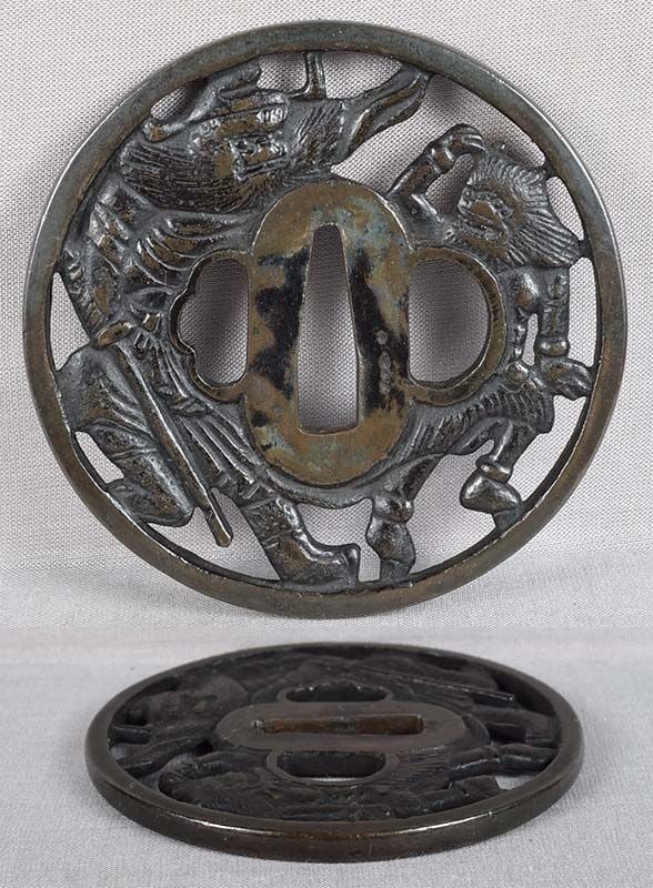 18/19c Japanese sword TSUBA SHOKI demon queller & oni - 4
