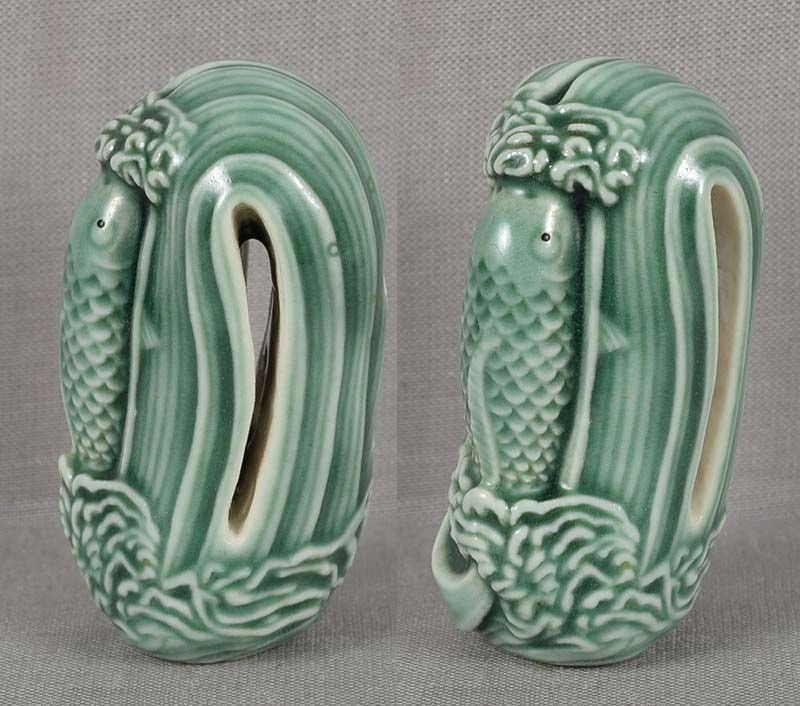 Porcelain netsuke CARP in waterfall by ARMIN MULLER original box - 4