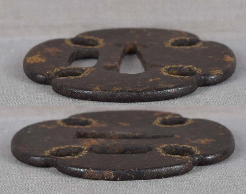 18c Japanese sword tanto TSUBA golden scrolls - 2