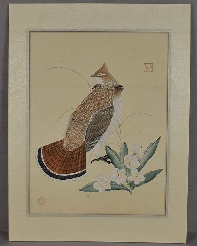 19c Chinese painting INK on SILK bird RUFFED GROUSE - 2