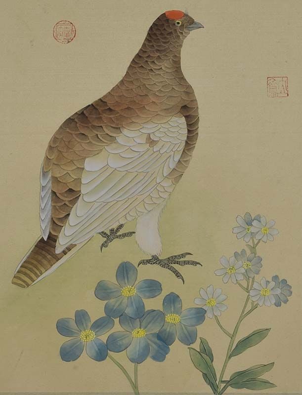 19c Chinese painting INK on SILK bird RED GROUSE (1 of 6)