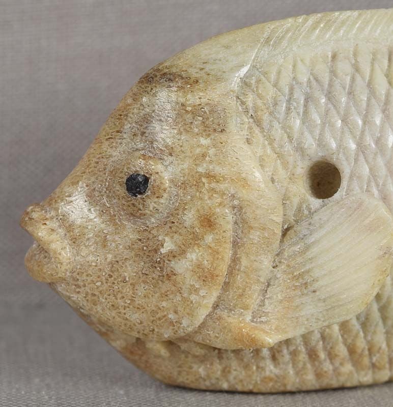 Vintage stag antler netsuke SWIMMING FISH by GYOKUZAN - 4