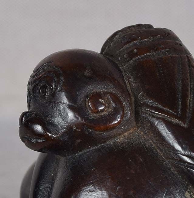 Early 19c netsuke thoughtful MONKEY with bamboo shoot - 6