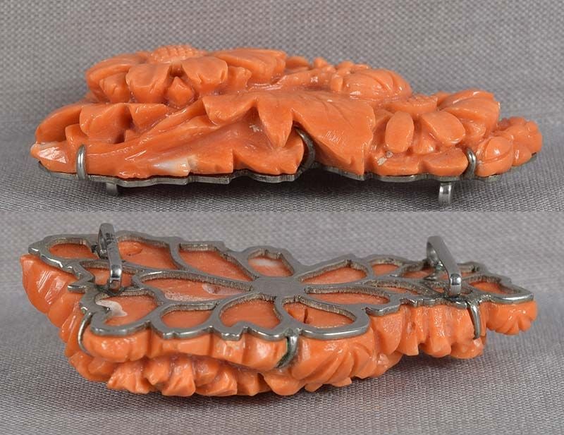 19c CORAL OBIDOME netsuke CHRYSANTHEMUMS - 3
