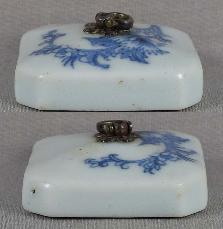 19c metal & porcelain netsuke DAIKOKU SHAVING head of FUKUROKUJU - 3