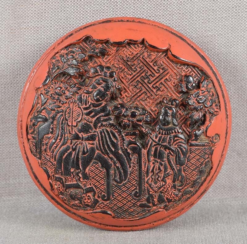19c lacquer & horn netsuke QUEEN WU with attendants (1 of 6)