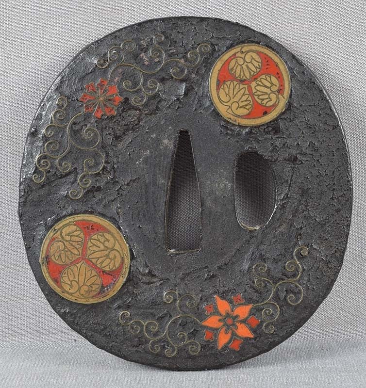 18c Japanese sword TSUBA cloisonne TOKUGAWA samurai CREST - 2
