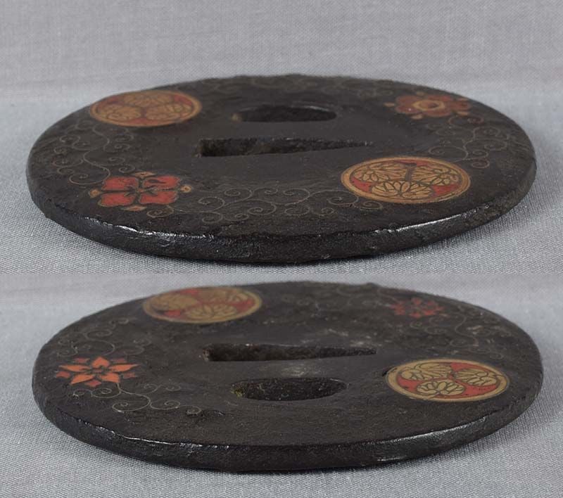 18c Japanese sword TSUBA cloisonne TOKUGAWA samurai CREST - 3