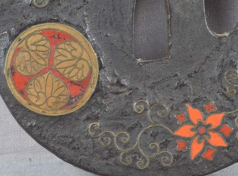 18c Japanese sword TSUBA cloisonne TOKUGAWA samurai CREST - 5