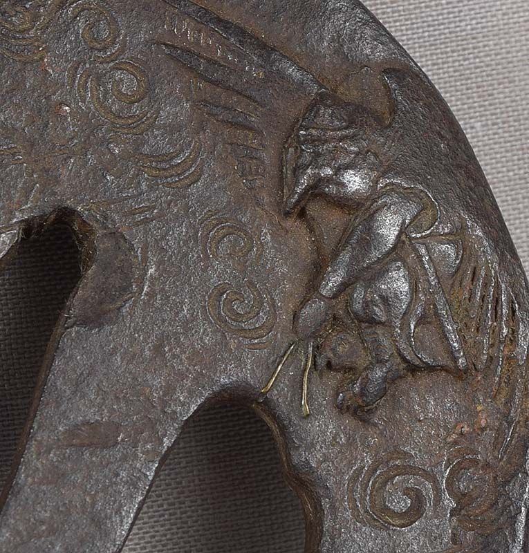 18c Japanese sword TSUBA TENGU in flight - 4