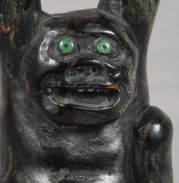 Early 19c black coral netsuke STRETCHING TENAGA (Long Arms) - 5