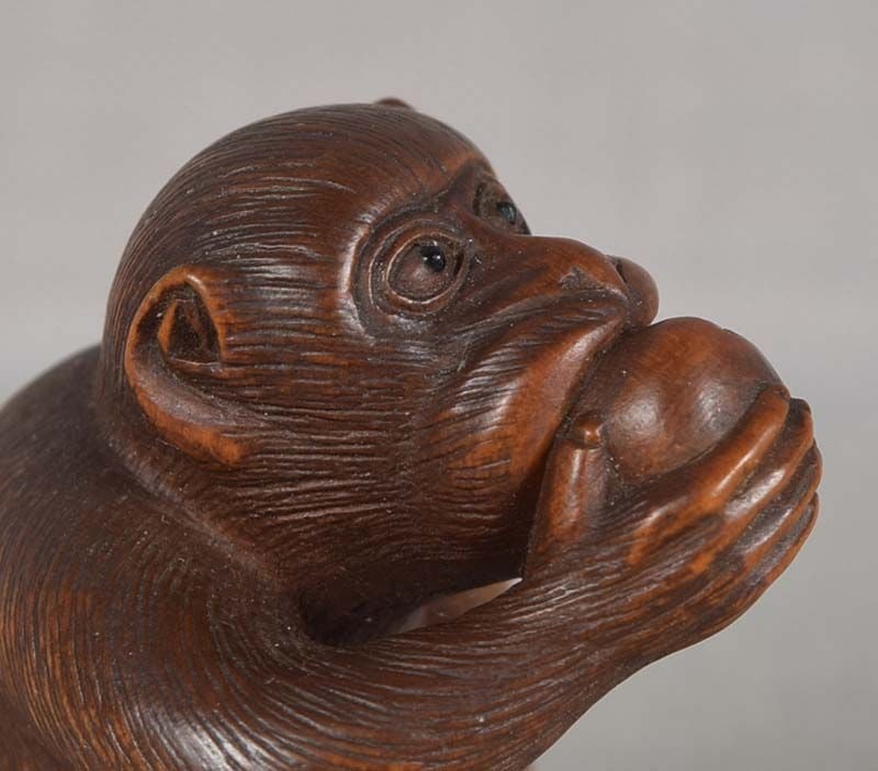 19c netsuke MONKEY with FRUIT by MASANAO - 6