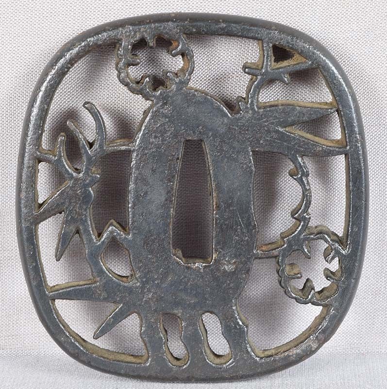 17/18c Japanese sword sukashi TSUBA bamboo and plum (1 of 6)