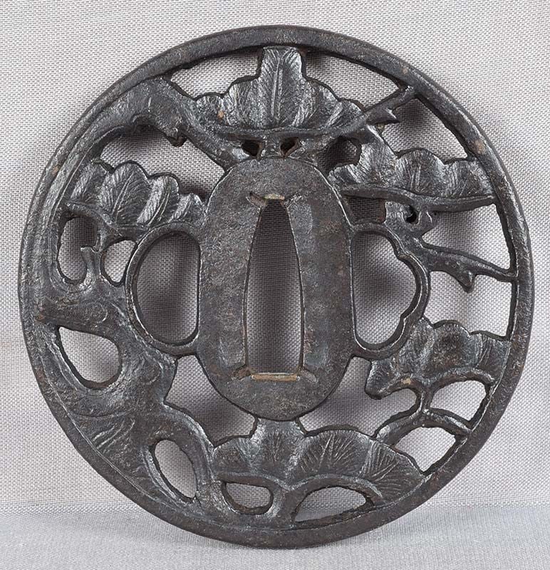 18c Japanese sword sukashi TSUBA PINE - 2
