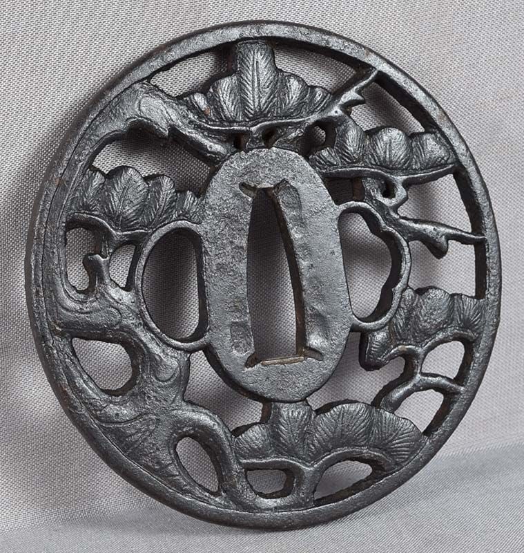 18c Japanese sword sukashi TSUBA PINE - 3