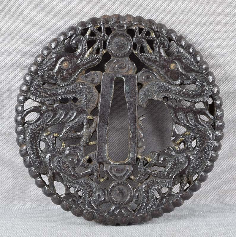 18c Japanese sword TSUBA DRAGONS & Precious Gems (1 of 6)