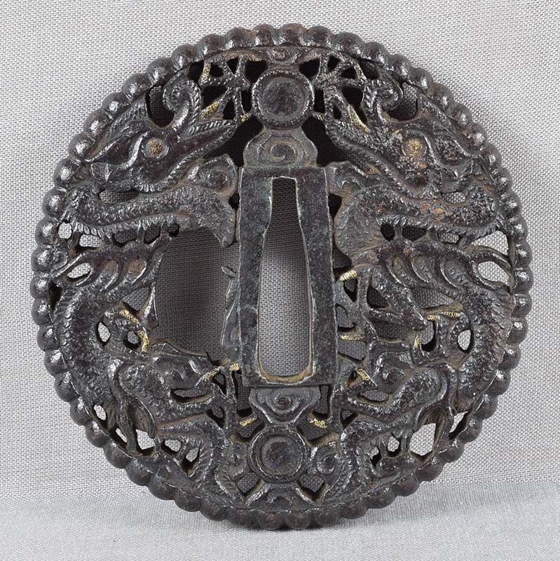 18c Japanese sword TSUBA DRAGONS & Precious Gems - 2