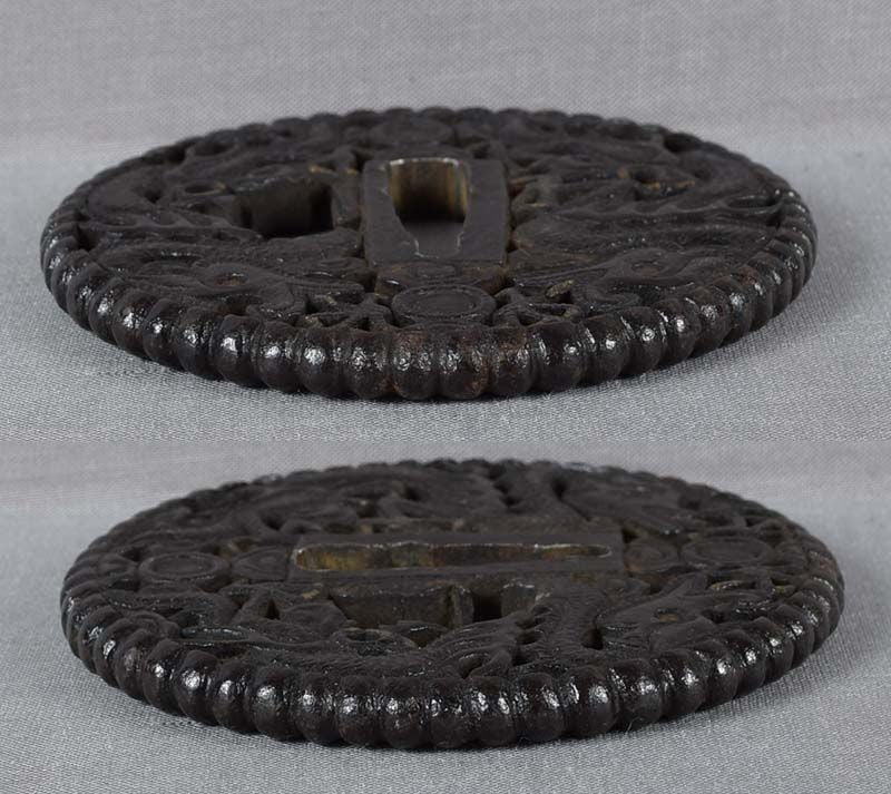 18c Japanese sword TSUBA DRAGONS & Precious Gems - 3