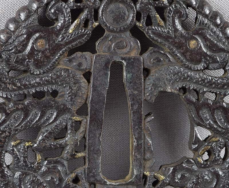 18c Japanese sword TSUBA DRAGONS & Precious Gems - 4