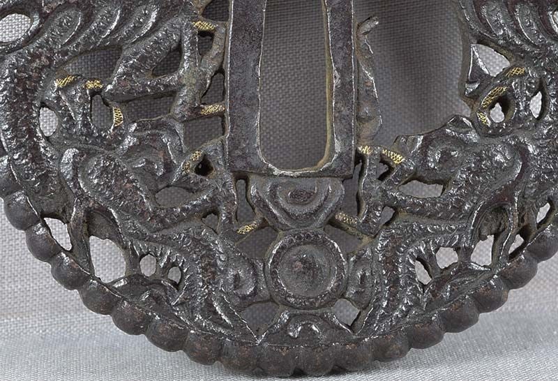 18c Japanese sword TSUBA DRAGONS & Precious Gems - 5
