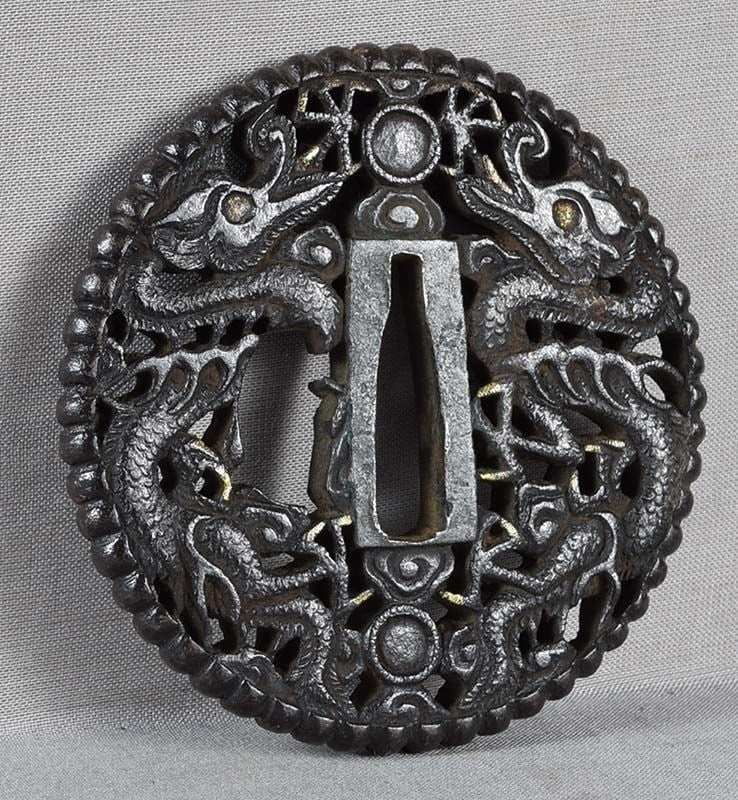18c Japanese sword TSUBA DRAGONS & Precious Gems - 6