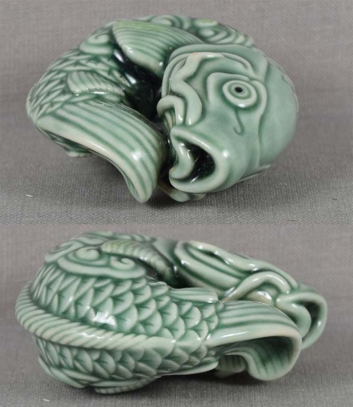 Porcelain netsuke CARP by LYNN RICHARDSON original box - 4