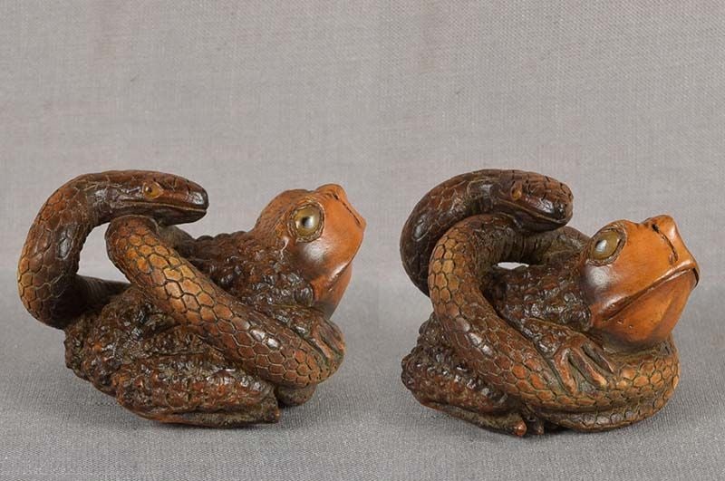 Vintage netsuke SNAKE & TOAD by YUSAN - 2