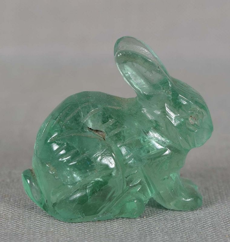 19c Chinese carving solid emerald RABBIT - 4